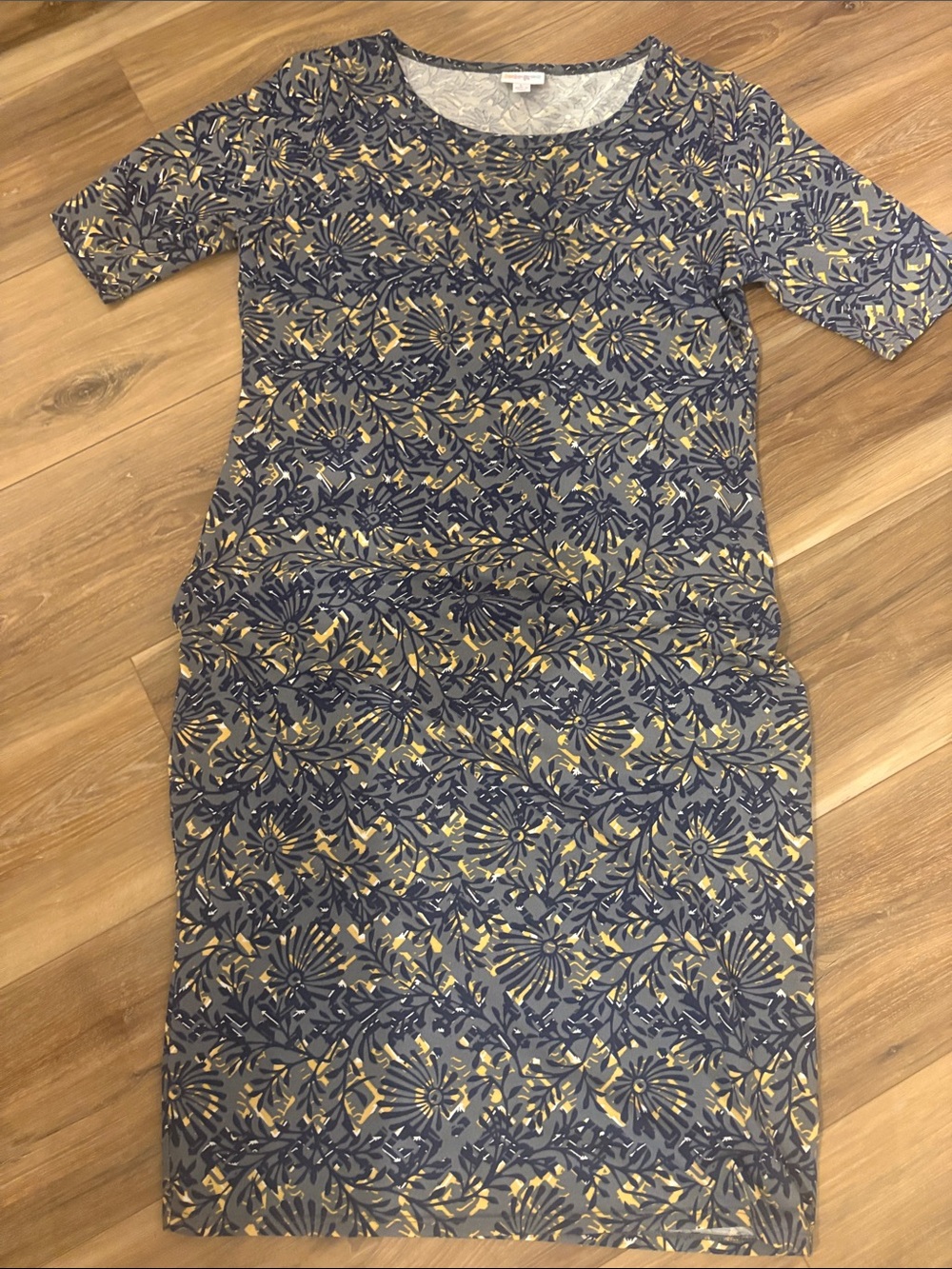 LuLaRoe Navy and Mustard Floral Midi Dress